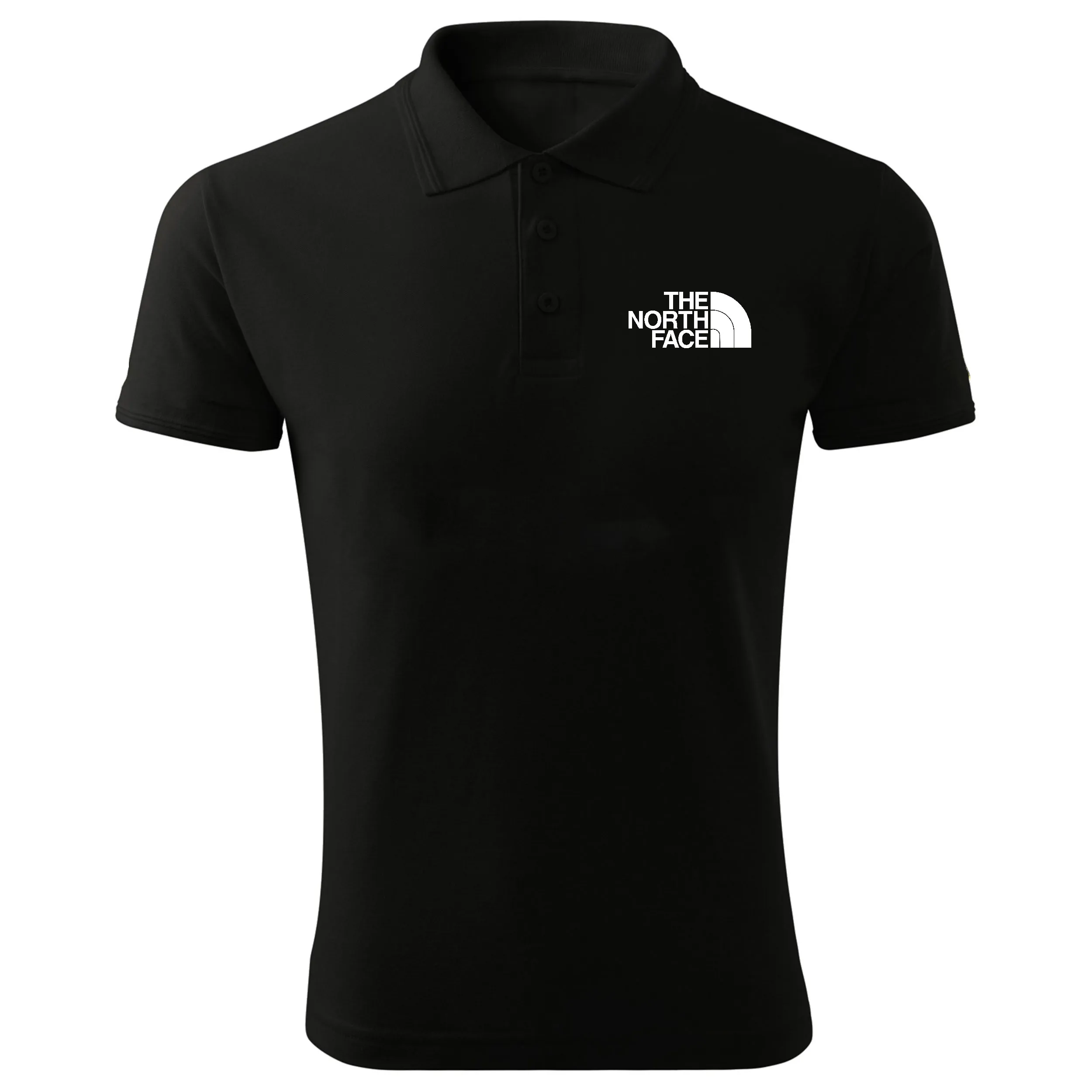 پولوشرت مردانه مشکی آستین کوتاه طرح the north کد p0897 جنس جودون سایز L XL 2XL