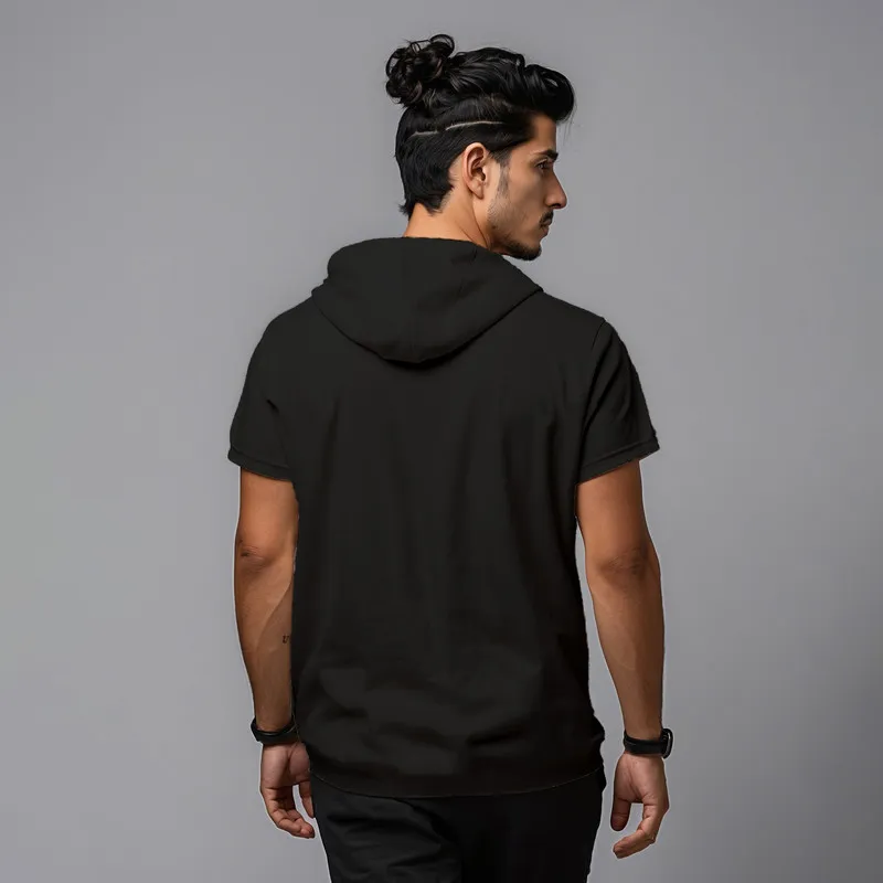 تی شرت کلاه دار مردانه نخ آستین کوتاه اسپرت روزمره regular fit