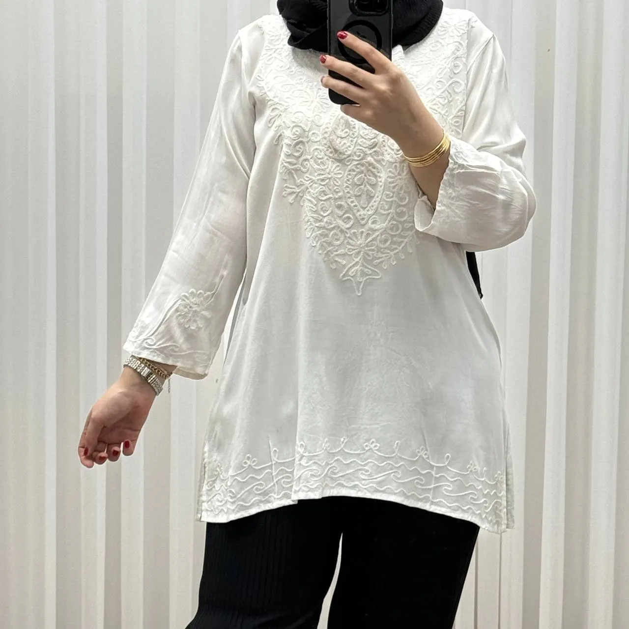 تونیک سفید نخی وارداتی زنانه کد 1280 چهارفصل تنخور شیک راحت سایز M XL