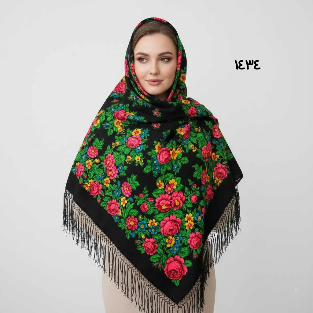 روسری ترکمن اصل پشمی ضخیم زنانه قواره بزرگ تولید روسیه مناسب پاییز زمستان بهار
