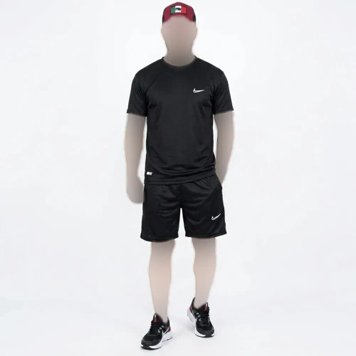 تیشرت و شلوارک مردانه پاشگاهی NIKE مشکی کد 11573 با جنس فلامنت سوزنی