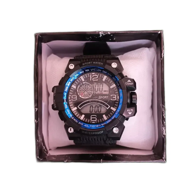 ساعت مچی دیجیتال اسپرت مدل SW-Blue ضد آب با بند مشکی و صفحه گرد